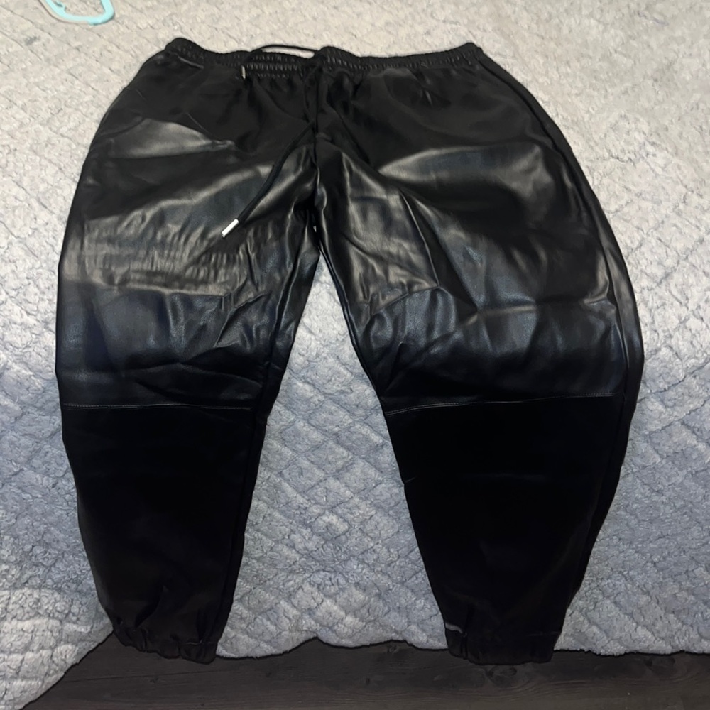 black leather joggers!